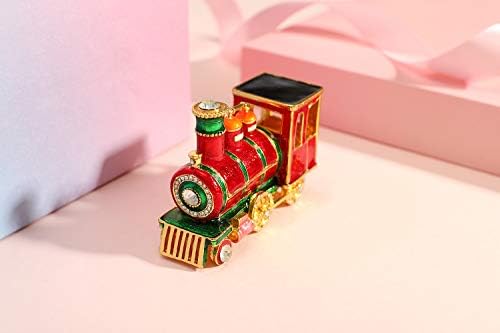 Furuida Mini Steam Train Bijuterii Breloc cutie balamale Emailat cristal ornamente cadou pentru Decor acasă