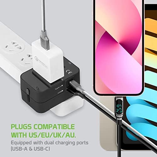 Travel USB Plus International Power Adapter Compatibil cu Blu Neo X2 pentru putere la nivel mondial pentru 3 dispozitive USB