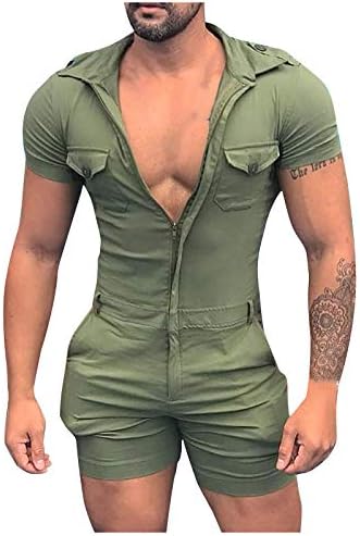 Xunryan MENS SALLURI pentru bărbați One Piese Casual Fashion Fashion Mâneci confortabile Slim Fit Zipper Romyspit cu buzunare