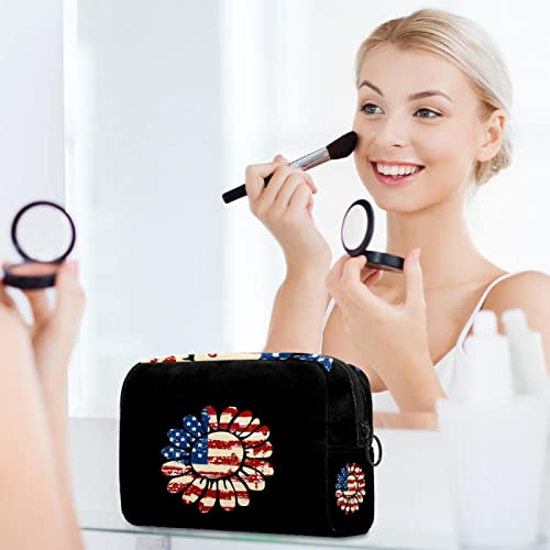 Steagul american de floarea -soarelui pungă de machiaj mic pentru a călători geantă cosmetică geantă de toaletă portabilă pentru fete pentru fete cadouri