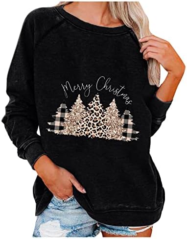 Femei pulovere casual tunică topuri copaci de Crăciun hanorac pentru femei leopard leopard grafic cu mânecă lungă topuri de