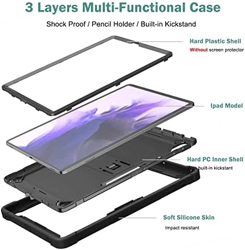Tabletă Carcasă de protecție compatibilă cu Samsung Galaxy Tab S8 Plus 12.4 inch 2022/Tab S7 Fe 12.4 inch 2021 & Tab S7 plus 12.4 '' 2020 Capac de protecție rezistent la suport rezistent la șoc rezistent la șocproof TA