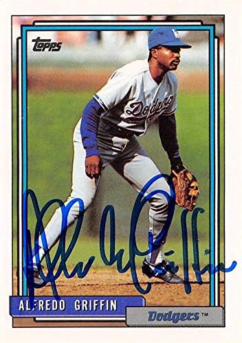Autograph Warehouse 621716 Alfredo Griffin Card de baseball autografat - Los Angeles Dodgers - 1992 Topps No.418