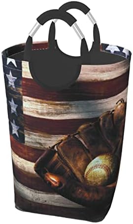 Coș de rufe de Baseball cu steag American coș de rufe pliabil rufe de sine stătător impermeabil haine murdare coș cu mâner