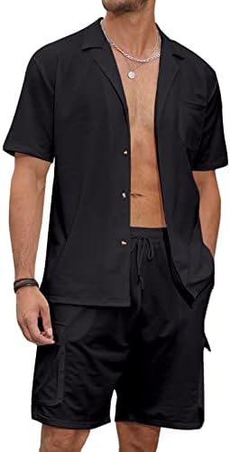 Aulemen pentru bărbați 2 piese seturi de cămașă și seturi scurte butoane casual pe traseu de transpirație de vară