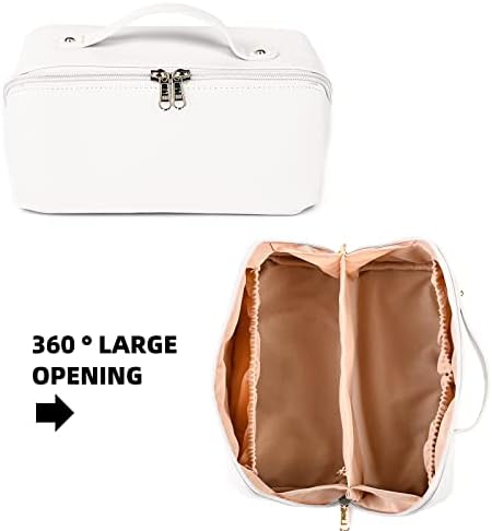 2022 Geantă cosmetică nouă pentru călătorii, geantă de machiaj din piele PU portabilă cu capacitate mare, geantă de piele impermeabilă cu mâner și divizor pentru femei, alb