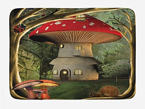 Covoraș de baie de ciuperci, casă de shroom în pădure fermecată și copac capricios de melc, mată de decor pentru baie de pluș