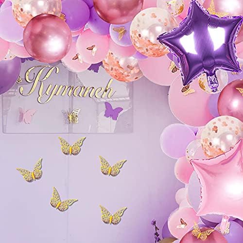 126 buc fluture roz și violet balon Garland Kit, fluture tema balon arc Cu Aur fluture stele folie baloane pentru fete femei