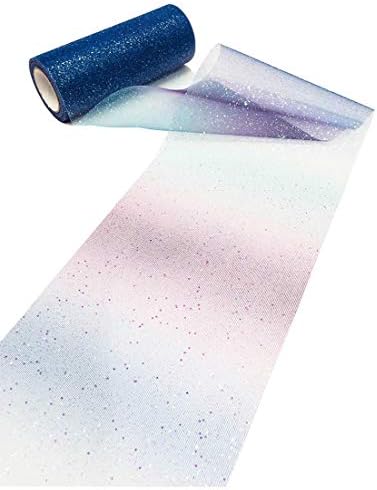 Lauthen.S Rainbow Glitter Tulle Rolls, tul decorativ Fabric Roll 6 x 10 Yards Albastru Shimmer culoare Tesatura panglică pentru scaun de masă Sash păr arc costum nunta ziua de nastere Baby Shower