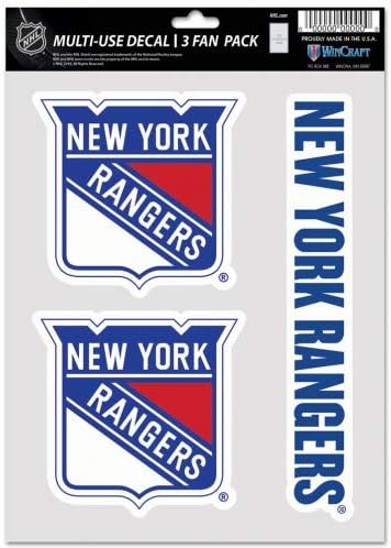 WINCRAFT NHL New York Rangers Decal Multi Use Fan 3 pachet, culori ale echipei, o dimensiune