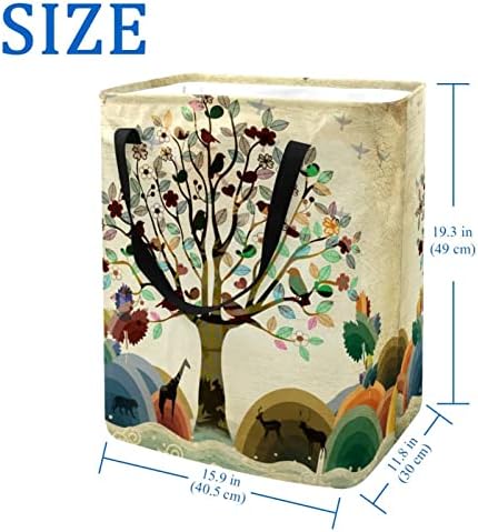 Copac bogat colorat animale sălbatice păsări cerb imprimare rufe pliabile împiedică, 60L coșuri de rufe impermeabile coș de