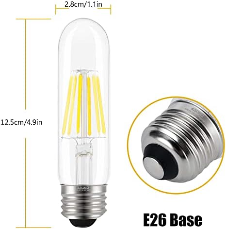Asoko T10 becuri lumina zilei Alb 6W, Dimmable T10 Edison bec 60 wați 4000K, E26 baza LED tubulare Becuri, tub Vintage LED