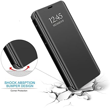 S10 Plus piele caz compatibil cu Samsung Galaxy S10 + Plus telefon caz Clear View machiaj oglindă Flip Cover, S10 + caz cu