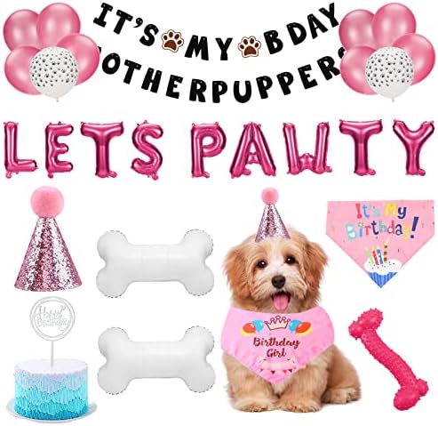 Petrecere de zi de naștere pentru câini Decorațiuni de ziua de naștere pentru câini Lăsați baloane labatoane Banner Dog Baterie