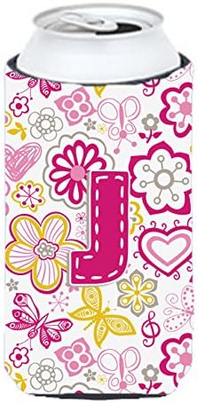 Caroline's Treasures CJ2005-JTBC Letter J Flori și fluturi roz roz înalt băiat, poate răcire cu mânecă hugger machine la spălare