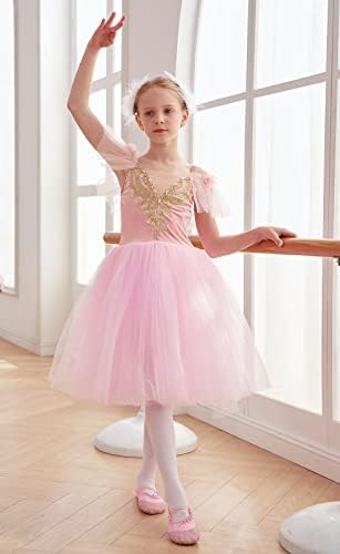 Leotards de balet pentru fete tlmnu cu fustă clasică cu mânecă scurtă catifea dance gimnastică rochie de ținută de balerină