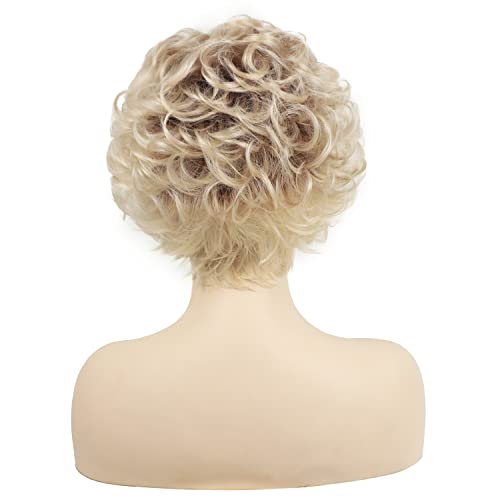 TISHINING scurt Ombre Blonda Pixie taie peruci cret pentru femei albe cu breton Stratificat naturale Curly Blonde Sintetice