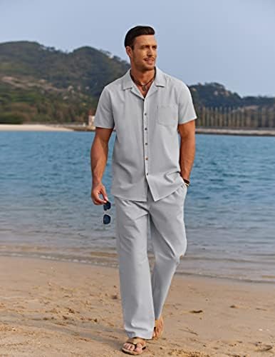 Coofandy bărbați 2 piese ținute de lenjerie butuc pe plajă cămașă casual seturi de pantaloni liberi
