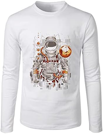 Xxbr tricou cu mânecă lungă pentru bărbați cădere slim potrivită amuzant de astronaut tipărit crewneck tee tops sport sportiv tricouri casual casual