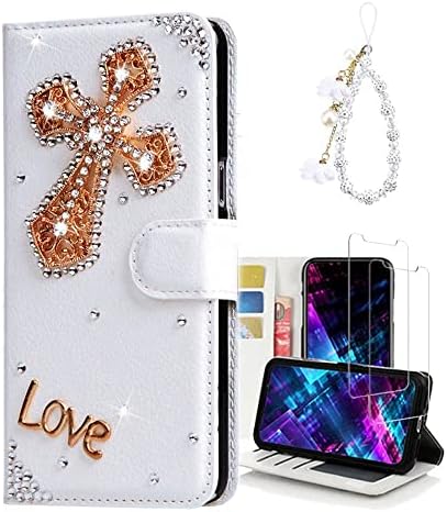 Fairy Art Crystal Wallet telefon caz compatibil cu Samsung Galaxy Note 20 Ultra 5g-Cross-alb-3d manual sclipici sclipici Bling