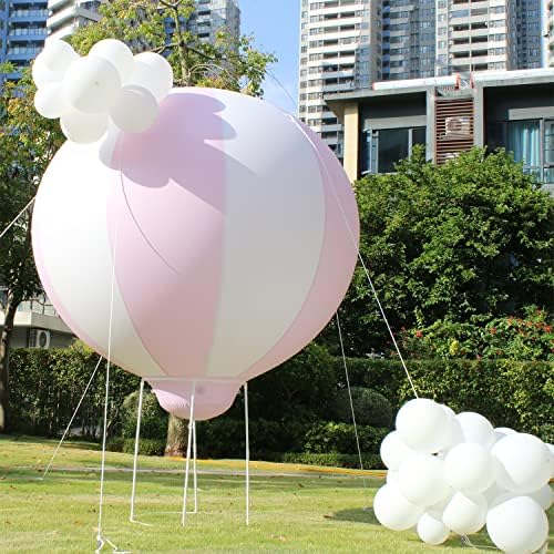 Coonoe 5ft half Hot Air Balloon, Baby Shower Party decor balon cu pompă de aer, balon gonflabil agățat alb roz pentru decor