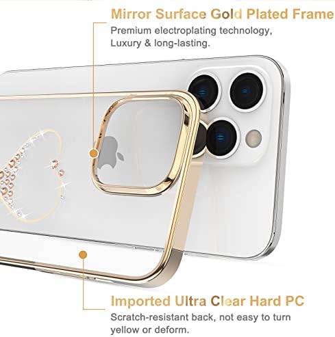 Kingxbar pentru iPhone 14 Pro Carcs for Women Girl Drăguț inimă de lux Placare de aur Bling Bling Clear Clear Cover de protecție