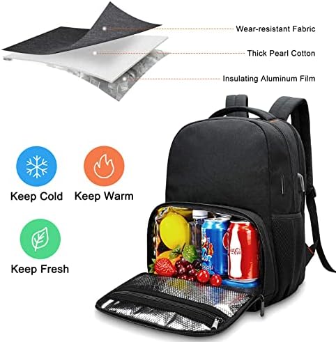 Rucsac cu geantă de prânz Ocraho, rucsac cu cutie de prânz izolat, rucsac pentru laptop de călătorie cu port USB pentru femei