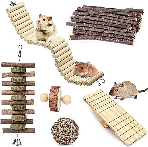 Jucării de mestecat de hamster nswdy, 6 pachete de activitate de animale mici exerciții fizice naturale de lemn de lemn accesorii