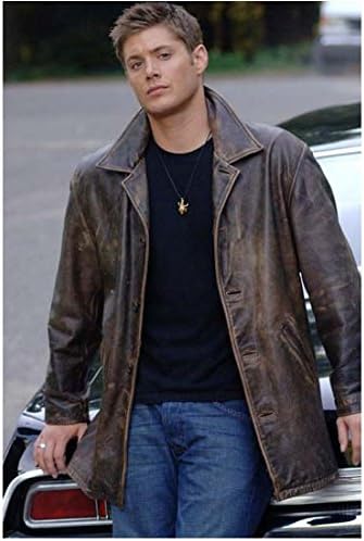 Sexy Dean Winchester în Geaca de piele maro sprijinindu-se pe spate împotriva mașinii sale-8x10 fotografie / Fotografie-HQ-Supernatural