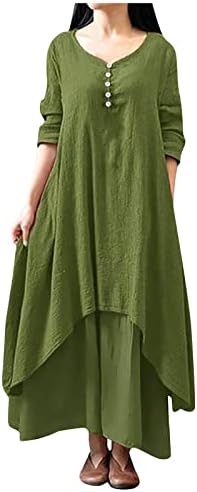 Fragarn femei casual casual cu mânecă lungă de bumbac bumbac boho rochie lungă rochie neregulată