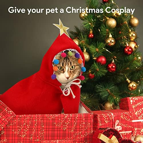 Costume de costum de Crăciun pentru pisici Lewondr pentru pisici de Crăciun cu stea și pompomuri pentru îmbrăcăminte pentru