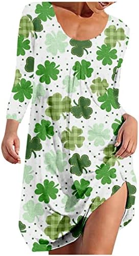 NOKMOPO femei Rochii Maneca lunga Moda Casual rotund gat St. Patrick ' s Day imprimare Casual maneca lunga rochie
