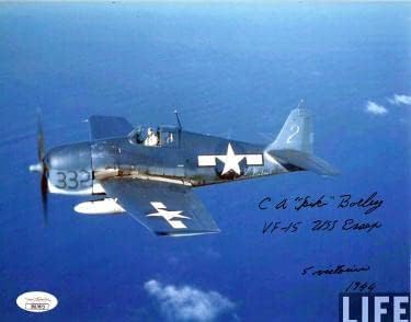 Clarence/C.A. „Spike” Borley a semnat WWII Vintage B & W 8x10 Photo- JSA SS17673- Navy Cross/VF-15 USS Europa/5 Victorii/1944-