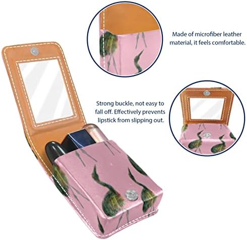 ORYUEKAN mini geantă de machiaj cu oglindă, Geantă de ambreiaj carcasă de ruj din piele, model Abstract de macara pentru animale