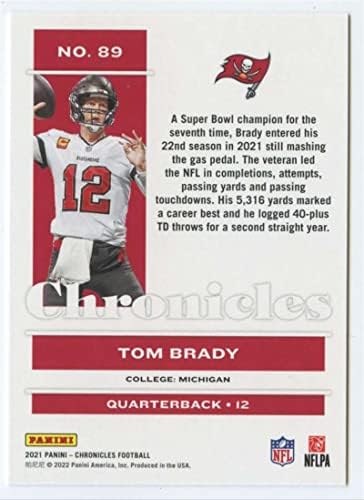 2021 Panini Chronicles 89 Tom Brady Tampa Bay Buccaneers NFL Carte de tranzacționare a fotbalului NFL