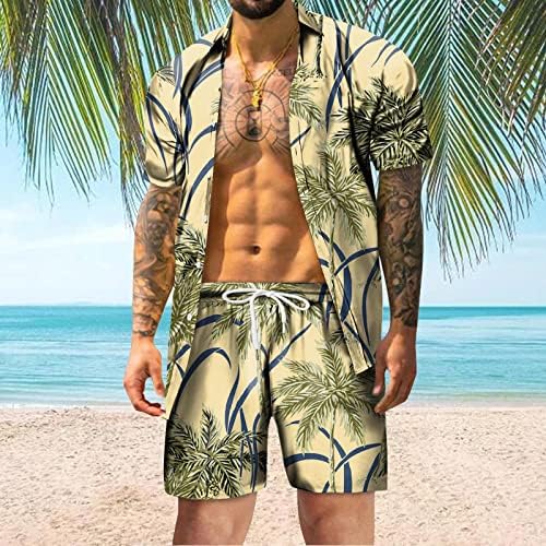 Stoota pentru bărbați hawaieni, butonul casual, cămăși cu mânecă scurtă și ținute scurte din 2 bucăți de vacanță set costume