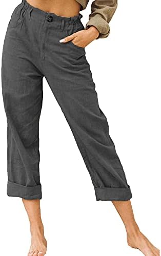 Pantaloni De Lenjerie De Bumbac Meymia Pentru Femei, 2023 Vară Pentru Femei Modă Ușoară Cu Talie Înaltă Buton Frontal Plat
