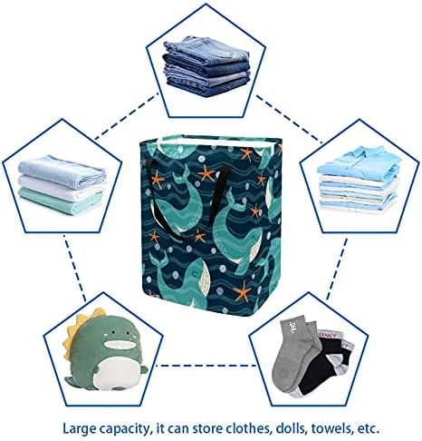 Desene animate Ocean Dolphins Starfish model 60L rufe de sine statatoare împiedică pliabil haine mari Coș saci de rufe cu mânere pentru jucării haine