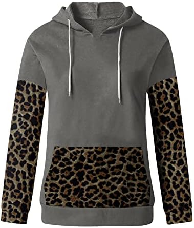 Hoodies for Women Leopard imprimeuri de pulovere cu mânecă lungă o-gât o bluză de toamnă casual de toamnă bluză cu buzunar
