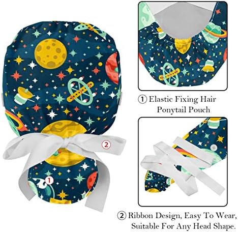 RODAILYCAY Planet Spaceship capac de lucru cu buton & amp; Sweatband 2 pachete Chirurgie Pălării coadă de cal titular Multi Color