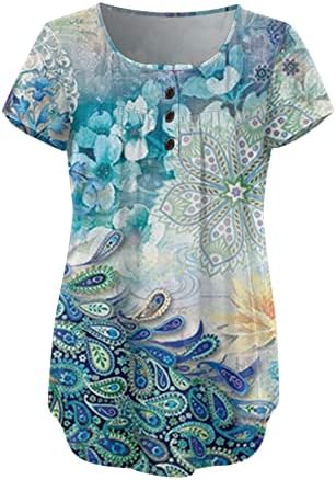 Tricouri pentru femei în formă liberă, 2023 vară casual tricouri cu mânecă scurtă cu mâneci scurte florale tricouri drăguțe tricou
