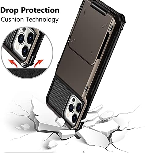 Vofolen pentru iPhone 13 Pro Max Carcasă portofel 4 cărți ID Slot Flip Door Pocat ascuns anti-zgârietură strat dual Hybrid TPU Bumper Protector Hard cochilie din spate pentru iPhone 13 Pro Max Gun metal