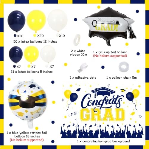 Decorațiuni pentru petrecerea de absolvire bleumarin și galben, Banner de absolvire ghirlandă cu balon 2023 rechizite de petrecere