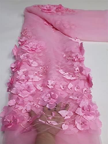 Lsdjgdde țesătură din dantelă cu margele grele pentru rochie de mireasă 5yards 3D Flower Applique tul Fabric