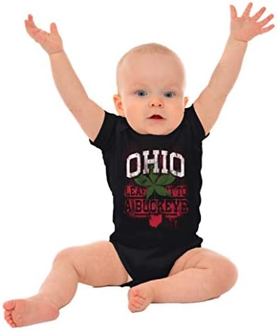 Brisco Brands Ohio Stenciled Buckeye Leaf Oh Cool Baby Romper Boys sau Girls
