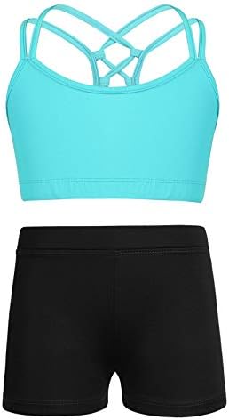 Moily Big Girls Color Solid 2 PC -uri Dance Gimnastică Outfit Sports Crissscross Back Crop Top cu pantaloni scurți de pradă