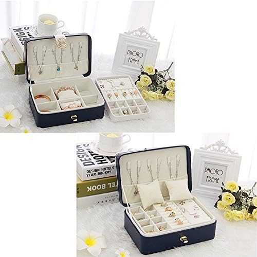 Cutie de bijuterii mici portabile, Double Strat Pu Bijuterii din piele Organizator de bijuterii Călătorie pentru femei pentru