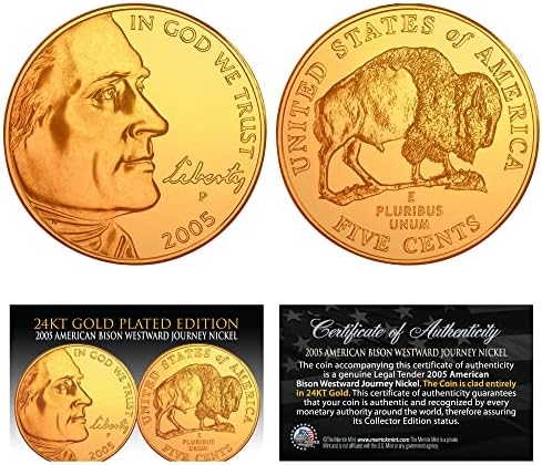 Apoi și acum Buffalo 5-Cent 24K Gold Placat 2-Coin Set-1930 și 2005 Nickels Bogo
