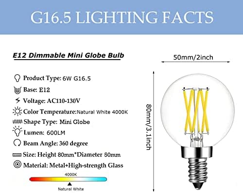 Dimmable G16. 5 bec LED, E12 Candelabre 60 Watt LED Edison Becuri, 4000k alb Natural, E12 G16 1/2 Mini glob bec pentru candelabru,