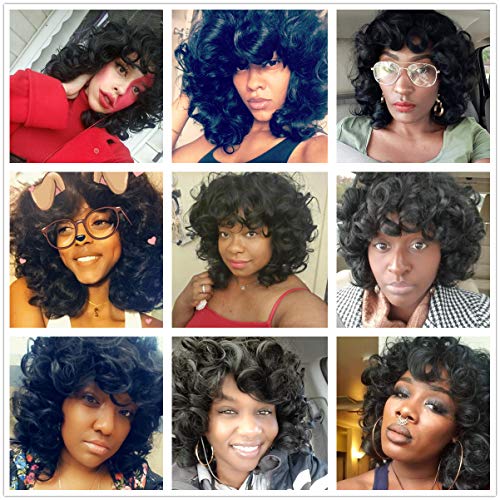 Menoqi scurt Vrac cret peruci pentru femei negru 14 Afro Kinky Big cret peruca cu breton Sintetic Păr înlocuire peruci naturale